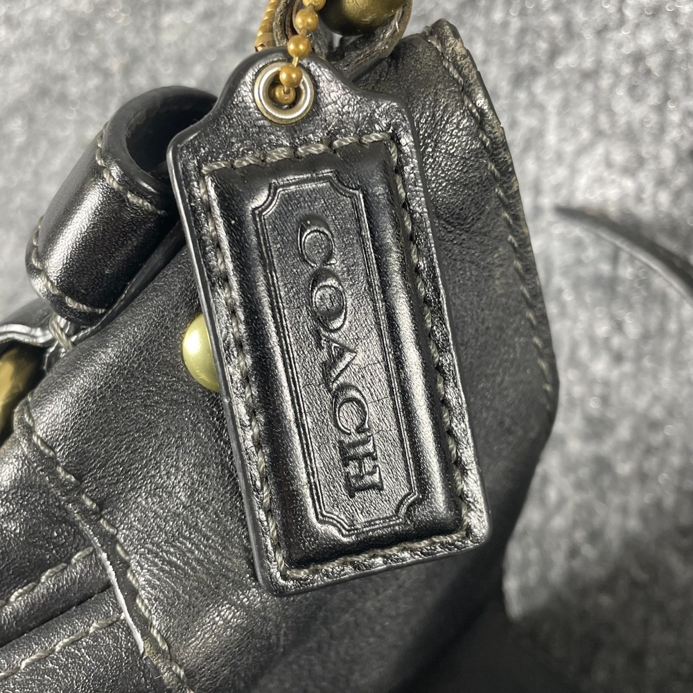 VTG Coach Purse Hobo Black Zoe Leather Cross Body Bag Brass Heavy Charm Tag Y2K - Picture 12 of 16